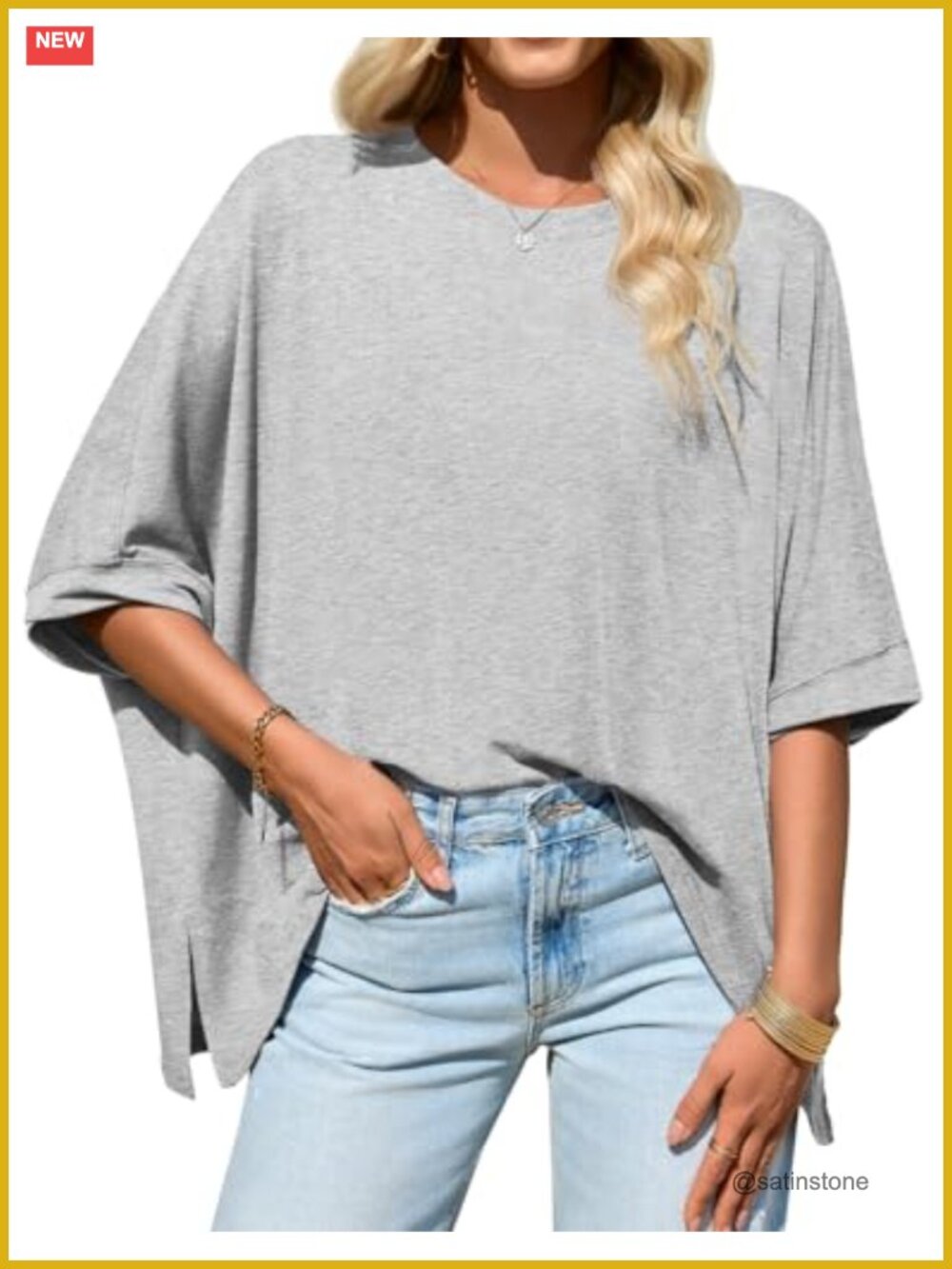 Oversized Batwing Sleeve Asymmetric Hem Tunic Tee